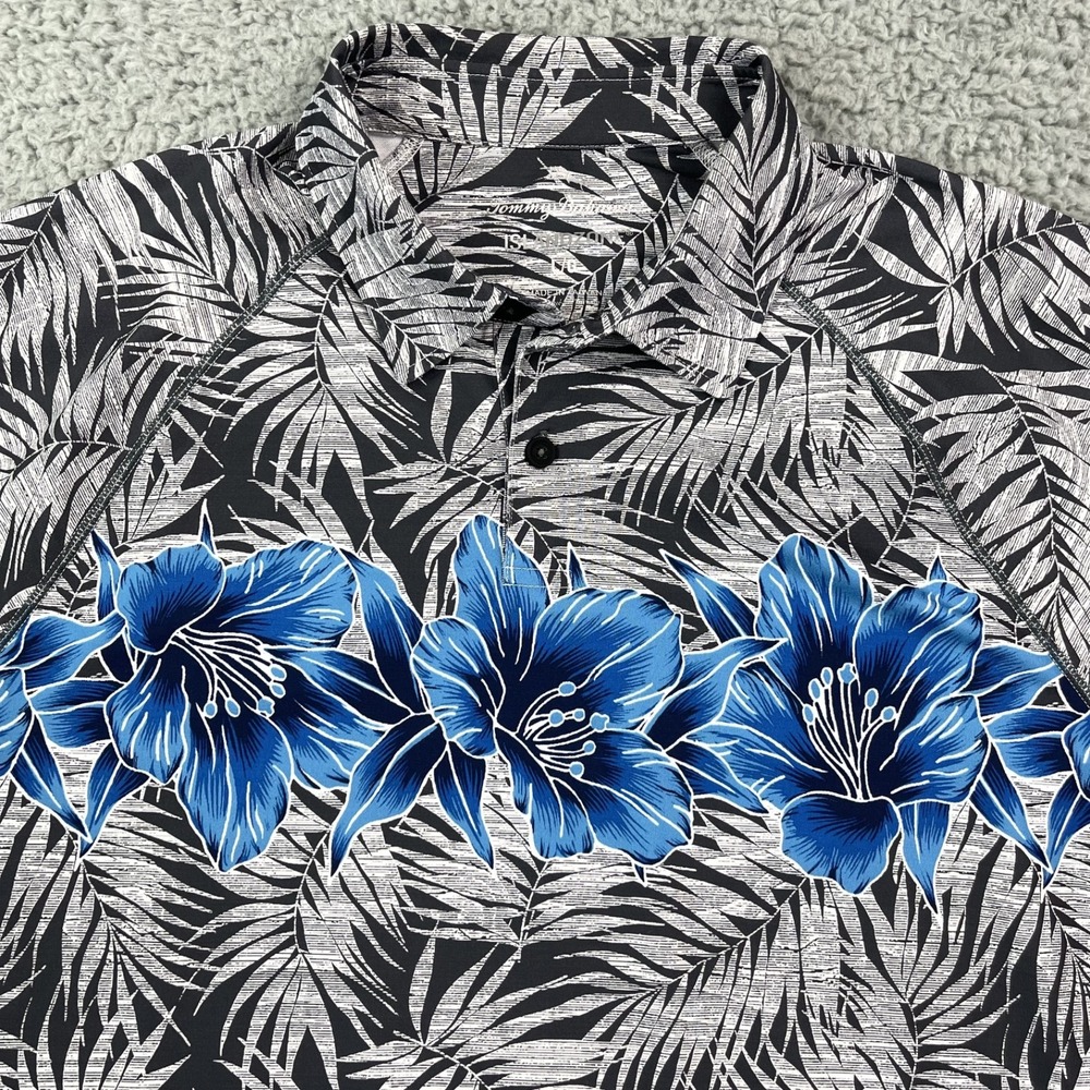 Tommy Bahama Mens Large IslandZone Borderline Hibiscus Polo Shirt Gray Floral - Picture 2 of 14